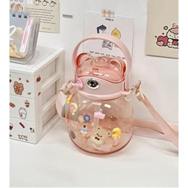 Imagem de Garrafa de água para plástico transparente de grande capacidade bonito suco leite chá copo de água com alça livre de BPA