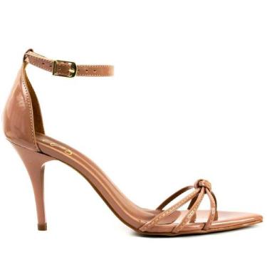 Imagem de Sandália Feminina Salto Médio Bico Folha Nude Com Nozinho - Ellas Onli