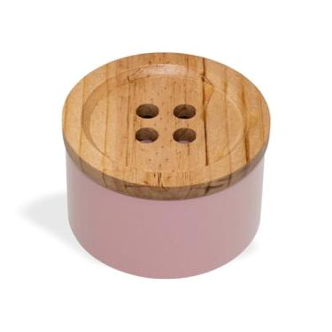 Imagem de Caixa Decorativa Formato Botão Organizadora Costura Aviamentos Caixa Rosa Tampa de Madeira - Geguton