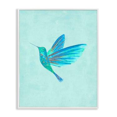 Imagem de Stupell Industries Arte giclée emoldurada branca com beija-flor azul, design de Camila Juncos, 20 x 16