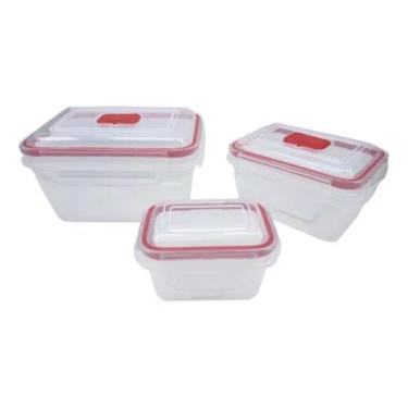 Imagem de Kit 3 Potes de Plástico com Tampa Hermética e Vedação de Silicone - Recipientes Quadrados para Alimentos, Marmita e Armazenamento