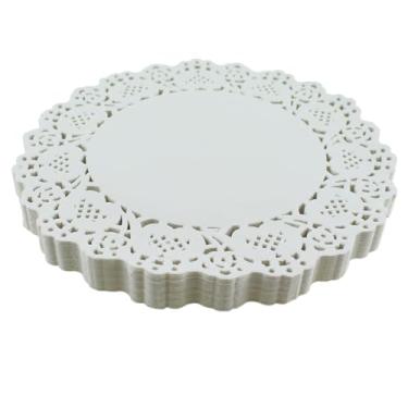 Imagem de Maxmoral 150 peças descartáveis de papel de renda branca de 150 peças para bolo/comida/copos de suco/jogo americano de buffet para decorar presentes e embrulhar cartão de convite de casamento