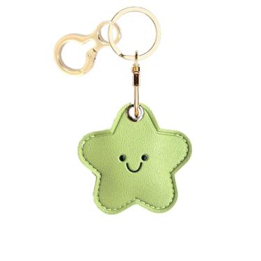 Imagem de Capa de couro compatível com AirTag, linda capa protetora com chaveiro, rastreador GPS antiarranhões para chaves, bolsa, animais de estimação, mochila (estrela verde)