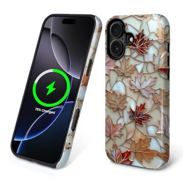 Imagem de Capa para iPhone 16 [compatível com MagSafe], silicone macio brilhante + capa protetora 2 em 1 de policarbonato rígido antiarranhões à prova de choque para mulheres e homens - vitral de folha de