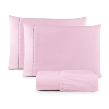 Imagem de Jogo De Lençol Casal Padrão 3pçs Micropercal 400 Fios Aveludado Não Gera Bolinhas (ROSA)