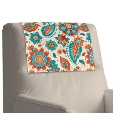 Imagem de Merkmak Capa para sofá reclinável, 1 peça, capa protetora de encosto de cabeça com flor mandala boho à prova de poeira, antiderrapante, para sala de estar, móveis, cadeira, sofá, protetor de cabeça