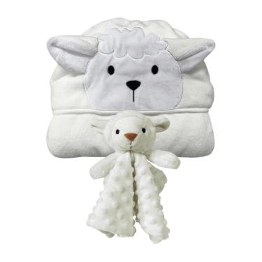 Imagem de Kit Ovelha - Toalha de Banho com Capuz + Naninha - Laço Bebê