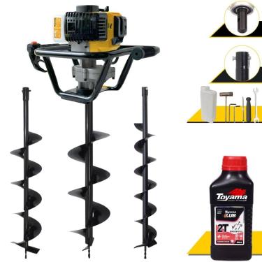 Imagem de Trado Motorizado Lynus PSL517 À Gasolina 2T 52cc 1,8HP 9.000rpm Perfurador de Solo Profissional Com Brocas 80x10cm 80x15cm 80x20cm + ÓLEO TOYAMA 2T