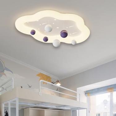 Imagem de Luminária de teto LED para quarto infantil, luz de teto com controle remoto regulável, criativa, em forma de nuvem, redonda, decorativa, para quarto, infantil, jardim de infância, iluminação