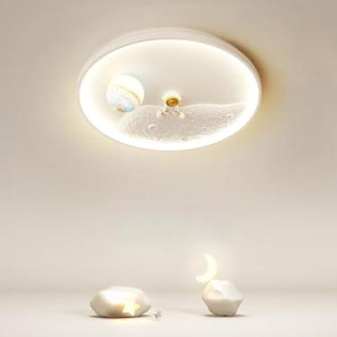 Imagem de Luminária de teto LED moderna para quarto infantil, regulável com controle remoto, luminária de teto com design criativo de superfície lunar, para meninas e meninos, luz de teto para sala de
