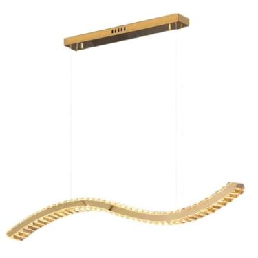 Imagem de Luminária pendente de cristal moderna em formato de onda, lustre LED linear, iluminação de cristal, luz suspensa para escritório, ilha de cozinha, sala de estar, quarto, cabeceira, sala de j