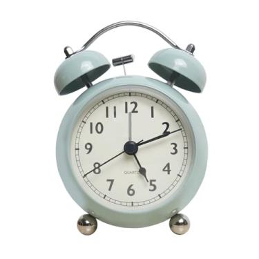 Imagem de Despertador digital retrô criativo com sino de metal despertador de mesa simples relógio de mesa silencioso luminoso quartzo relógio de mesa para pessoas com sono pesado (verde)