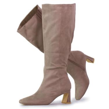 Imagem de RF ROOM OF FASHION Botas femininas plus size bico quadrado altura do joelho (largura larga na panturrilha), Taupe Su (salto de 5,7 cm), 6 Wide
