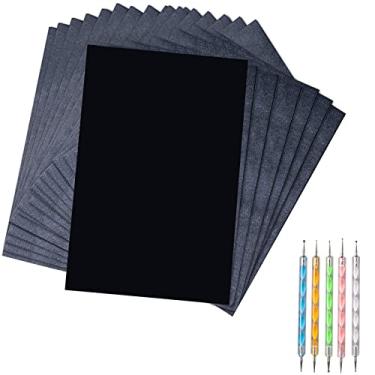 Imagem de 50 folhas de papel carbono, papel grafite preto, papel de transferência de papel e 5 peças de caneta de gravação em relevo de bola para madeira, papel, tela e outras superfícies de artesanato