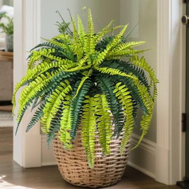 Imagem de Muhanjia Bucha artificial de samambaia Boston de 91,4 cm, conjunto de 4, plantas falsas de samambaia penduradas com 28 folhas que parecem reais para decoração ao ar livre e de casa. (91 cm, 4 peças