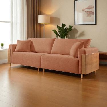 Imagem de Sofá Fixo Heitor 3 Lugares Luxo Pé de Madeira 2,20m Castellar Móbile Linho Terracota