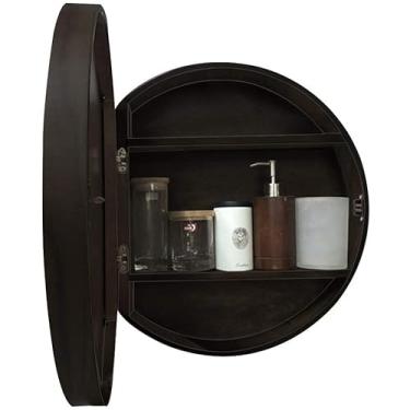 Imagem de AKALNNB Armário redondo para espelho de banheiro, espelho de maquiagem, armários de banheiro, armários de banheiro montados na parede com espelho, armário de madeira para medicamentos