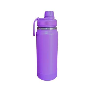 Imagem de Garrafa Térmica Esportiva de Aço Inox Parede Dupla Isolada a Vácuo 600ml com Alça Antivazamento para Academia Fitness Corrida Escritório (Roxo)