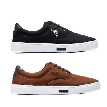 Imagem de Kit 2 Sapatênis Polo Joy Casual Masculino em Lona, Preto, Marrom, 39