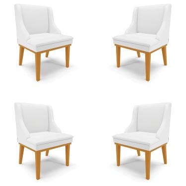 Imagem de Kit 4 Cadeiras Decorativas Sala de Jantar Base Fixa de Madeira Firenze PU Branco Fosco/Castanho G19 - Gran Belo