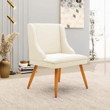 Imagem de Cadeira Decorativa Sala de Jantar Pés Palito de Madeira Firenze Veludo Bege/Natural G19 - Gran Belo