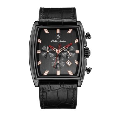 Imagem de Relógio Phillip London Masculino Ref:Pl80347612g Pr N Cronógrafo Retangular Black