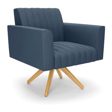 Imagem de Poltrona Giratória Viena Gomada Suede Azul Marinho Base de Madeira MA30 - D'Rossi