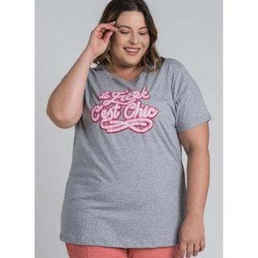 Imagem de T-shirt Feminina Plus Size Malha Algodão Estampada "Le Freak C'est Chic" - Serena-Feminino
