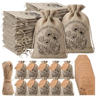 Imagem de Tanlade 50 conjuntos de lembrancinhas de funeral Forever in Our Hearts Bolsa organizadora de sementes de serapilheira com etiquetas de memorial de oração e barbante para celebração da perda de vida do