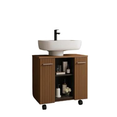 Imagem de Gabinete Armário Banheiro Pia De Coluna Premium - Cor(Madeira/Ripa)