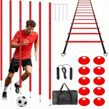 Imagem de MQMCPDS Bastões de agilidade ajustáveis para treinamento de futebol 6, 1 escada de velocidade, 10 cones de futebol para treinamento, 1 corda de pular + bolsa de armazenamento, equipamento auxiliar