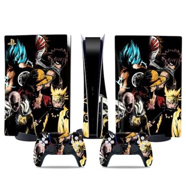 Imagem de MaD Vision® Conjunto de películas de vinil extraduráveis para PS5 Disc + 5 pares de anéis de mira | Kit de adesivos resistentes a arranhões para PlayStation 5 + 2 controles – para design de anime
