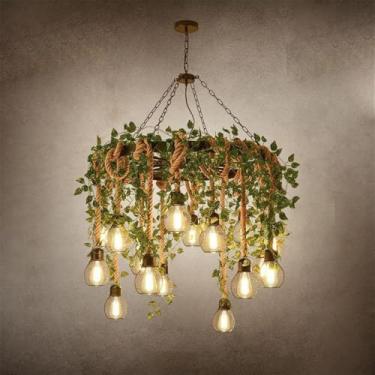 Imagem de Candelabro retrô americano LED Estilo industrial Criatividade Corda de cânhamo Música Restaurante Bar Cafeteria Leite Chá Loja Roupas Plantas Verdes Decoração Pingente Luz (O 16 luzes)