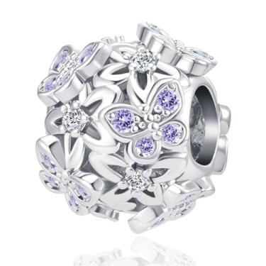 Imagem de LuxglitterLin Pingente de borboleta e flor de aniversário com detalhes do mês de nascimento de junho, contas redondas ocas compatíveis com pulseiras Pandora