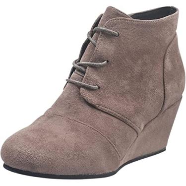 Imagem de Botas femininas de camurça para uso ao ar livre, botas de inverno quentes de anabela, botas curtas com cadarço, Cinza, 37 BR