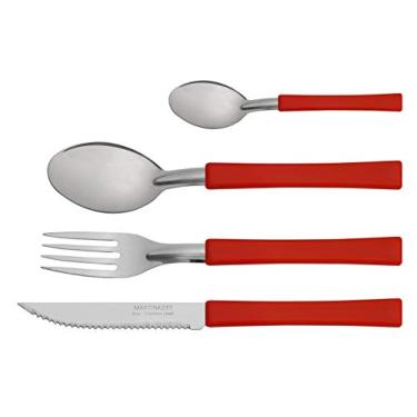 Imagem de Conjunto de talheres 24 Peças Cabo Plástico Vermelho com Pote