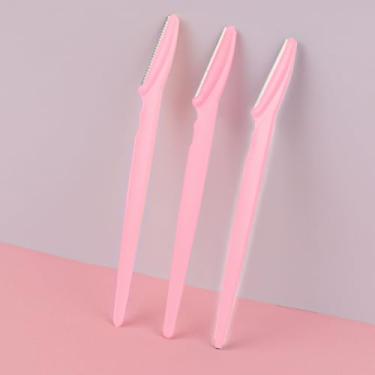 Imagem de 3 lâminas de aparador de sobrancelhas, lâmina Dermaplane para rosto feminino, depilação de sobrancelhas e depilação para mulheres e homens (rosa)