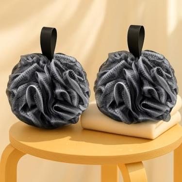 Imagem de Esponja Loofah 50 g, 2 peças esponja esfoliante de banho esfoliante, bucha de chuveiro de malha de banho de carvão de bambu para homens e mulheres, preta com bordas brancas