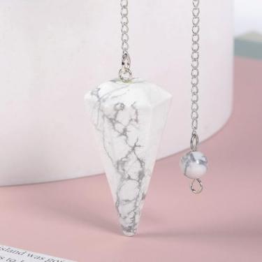 Imagem de Pêndulo de cristal de ponta de howlita branca para cura e absorção de energia para meditação 37 mm