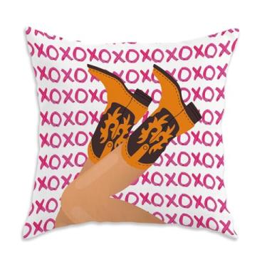 Imagem de Capas de almofada de botas de vaqueira rosa 45 x 45 cm, almofada XO, decoração rosa coquete, capas de almofada decorativas Western Cowgirl
