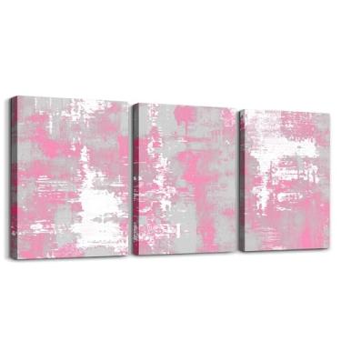 Imagem de jejeloiu Arte de parede em tela abstrata para sala de estar quarto arte abstrata moderna decoração de pintura rosa branco crianças meninos meninas imagem arte de luxo impressões geométricas 30,5 x
