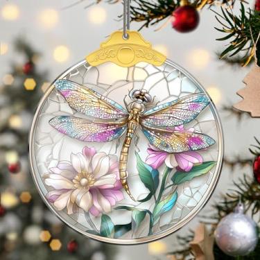 Imagem de Enfeites de Natal para pendurar em cristal de libélula, enfeites de árvore de Natal feitos à mão, decoração de carro e casa - presentes de Natal, decoração de artesanato em acrílico, ideias de troca