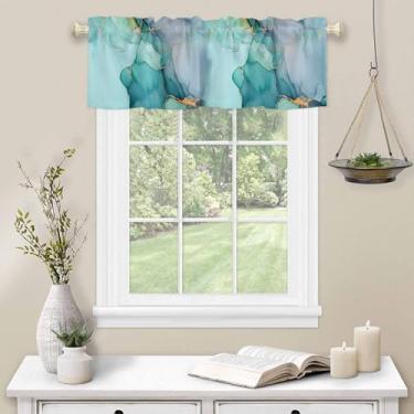 Imagem de Cortina de mármore verde aqua para janela, arte abstrata, bolso de varão, sanefa, cozinha, tratamento para janela, quarto, sala de estar, 137 x 45 cm