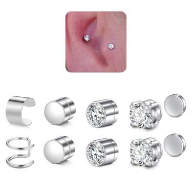 Imagem de Brinco falso, brincos falsos, com clipe de punho, argolas para joias de Halloween, prendedor de orelha, prata