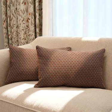Imagem de makkey Conjunto de 2 capas de almofada florais 50 x 30 cm com 2 fronhas decorativas vintage jacquard para sofá, cama, cadeira, sala de estar, marrom