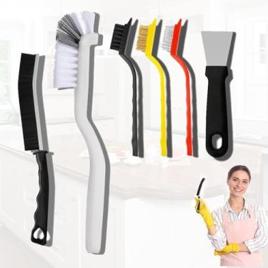 Imagem de Conjunto de 6 escovas de limpeza de cozinha, fogão, exaustor, escovas, detalhe de fenda, ferramenta raspadora de argamassa para casa