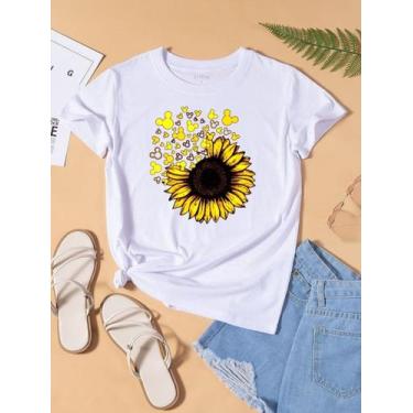 Imagem de Blusa T-shirt Camiseta Feminina Estampada -Girassol- Várias Estampas  