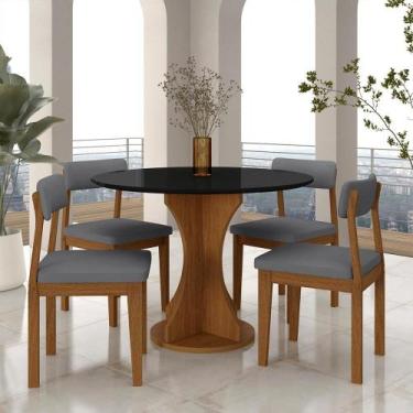 Imagem de Mesa Redonda Cosença Com 4 Cadeiras Estofadas Fre/pto/s.cinza - M.a - 