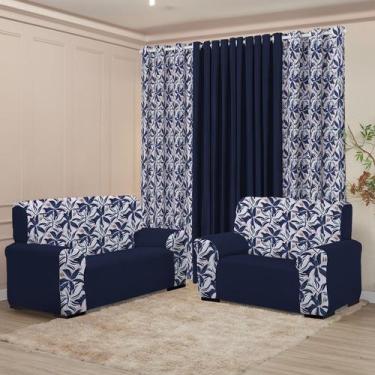 Imagem de Kit Sala Completo Cortina 3M Capa Sofá 2 e 3 lugar Coladinha Mista Dec