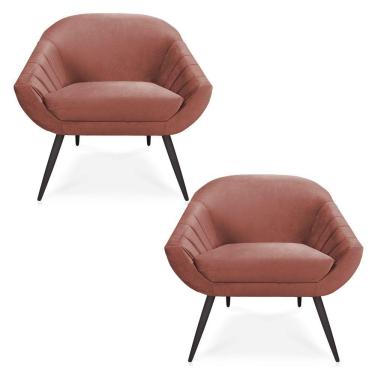 Imagem de Kit 02 Poltronas Giovana Veludo Pés Palito De Ferro Rose